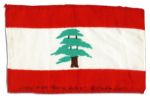 Apollo 15 Flown 6 x 4 Lebanon Flag -- Signed & Inscribed Flown to the Moon on Apollo 15 by NASA Astronaut Al Worden -- Near Fine -- Also With COA by Worden