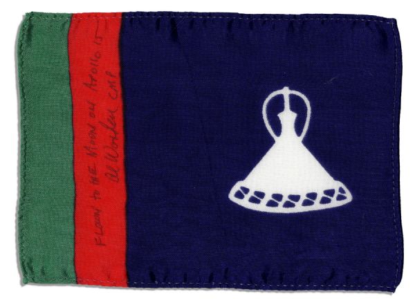 Apollo 15 Flown 6 x 4 Lesotho Flag -- Signed & Inscribed Flown to the Moon on Apollo 15 by NASA Astronaut Al Worden -- Near Fine -- Also With COA by Worden