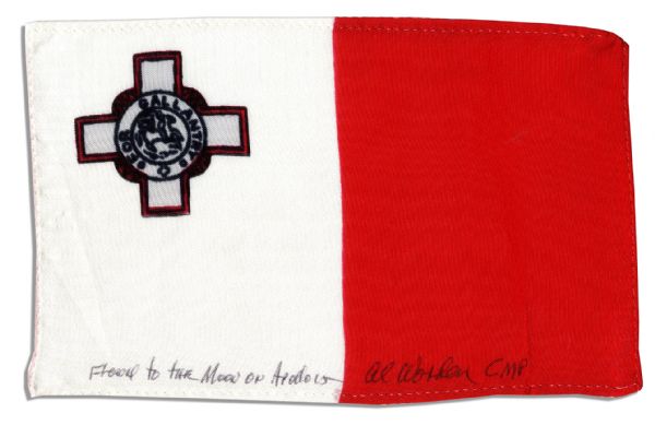 Apollo 15 Flown 6 x 4 Malta Flag -- Signed & Inscribed Flown to the Moon on Apollo 15 by NASA Astronaut Al Worden -- Near Fine -- Also With COA by Worden