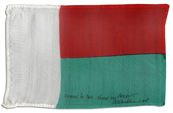 Apollo 15 Flown 6 x 4 Madagascar Flag -- Signed & Inscribed Flown to the Moon on Apollo 15 by NASA Astronaut Al Worden -- Near Fine -- Also With COA by Worden