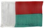 Apollo 15 Flown 6 x 4 Madagascar Flag -- Signed & Inscribed Flown to the Moon on Apollo 15 by NASA Astronaut Al Worden -- Near Fine -- Also With COA by Worden