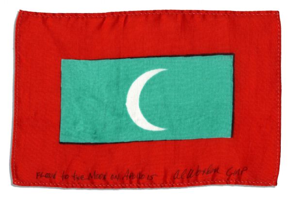 Apollo 15 Flown 6 x 4 Maldives Flag -- Signed & Inscribed Flown to the Moon on Apollo 15 by NASA Astronaut Al Worden -- Near Fine -- Also With COA by Worden
