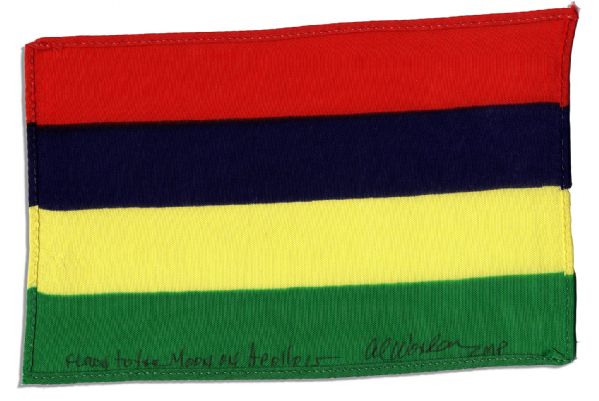 Apollo 15 Flown 6 x 4 Mauritius Flag -- Signed & Inscribed Flown to the Moon on Apollo 15 by NASA Astronaut Al Worden -- Near Fine -- Also With COA by Worden