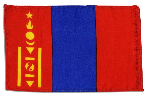 Apollo 15 Flown 6 x 4 Mongolia Flag -- Signed & Inscribed Flown to the Moon on Apollo 15 by NASA Astronaut Al Worden -- Near Fine -- Also With COA by Worden