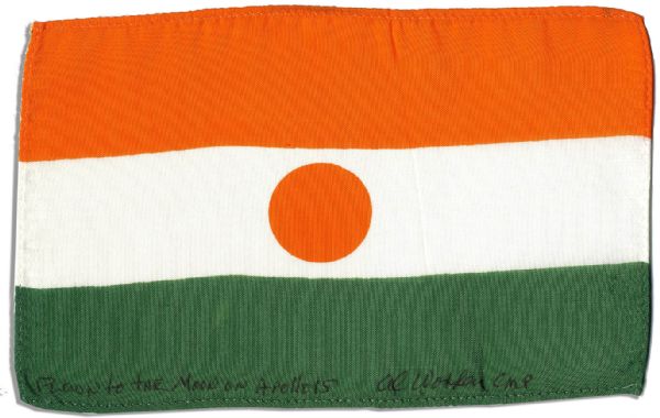 Apollo 15 Flown 6 x 4 Niger Flag -- Signed & Inscribed Flown to the Moon on Apollo 15 by NASA Astronaut Al Worden -- Near Fine -- Also With COA by Worden