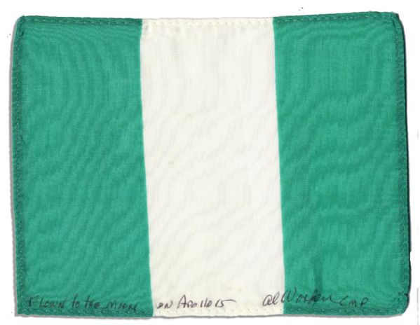 Apollo 15 Flown 6 x 4 Nigeria Flag -- Signed & Inscribed Flown to the Moon on Apollo 15 by NASA Astronaut Al Worden -- Near Fine -- Also With COA by Worden