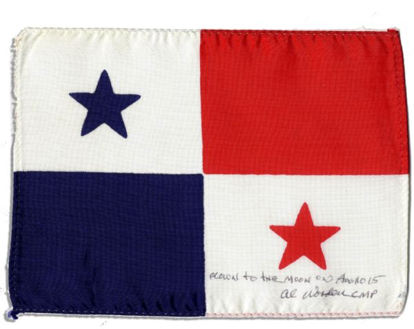 Apollo 15 Flown 6 x 4 Panama Flag -- Signed & Inscribed Flown to the Moon on Apollo 15 by NASA Astronaut Al Worden -- Near Fine -- Also With COA by Worden