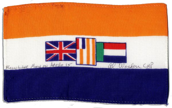 Apollo 15 Flown 6 x 4 South Africa Flag -- Signed & Inscribed Flown to the Moon on Apollo 15 by NASA Astronaut Al Worden -- Near Fine -- Also With COA by Worden