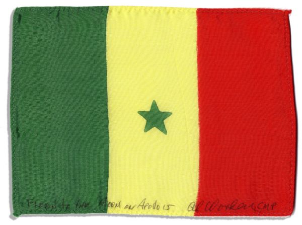 Apollo 15 Flown 6 x 4 Senegal Flag -- Signed & Inscribed Flown to the Moon on Apollo 15 by NASA Astronaut Al Worden -- Near Fine -- Also With COA by Worden