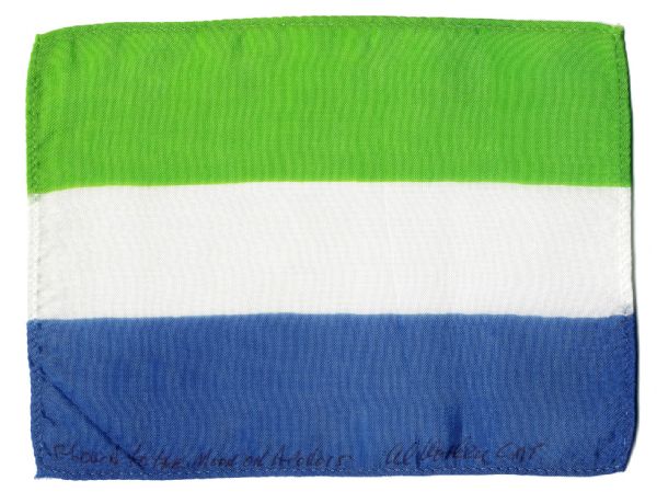 Apollo 15 Flown 6 x 4 Sierra Leone Flag -- Signed & Inscribed Flown to the Moon on Apollo 15 by NASA Astronaut Al Worden -- Near Fine -- Also With COA by Worden
