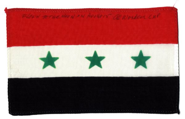Apollo 15 Flown 6 x 4 Syrian Flag -- Signed & Inscribed Flown to the Moon on Apollo 15 by NASA Astronaut Al Worden -- Near Fine -- Also With COA by Worden