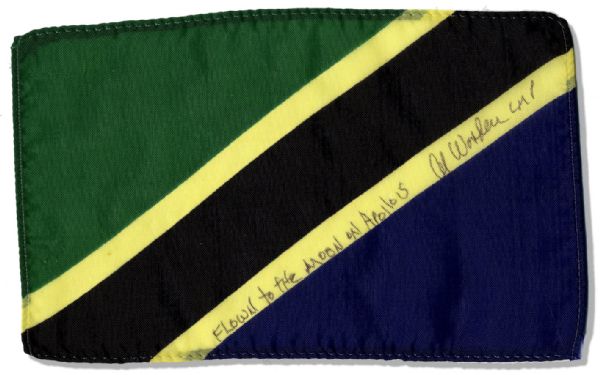 Apollo 15 Flown 6 x 4 Tanzania Flag -- Signed & Inscribed Flown to the Moon on Apollo 15 by NASA Astronaut Al Worden -- Near Fine -- Also With COA by Worden