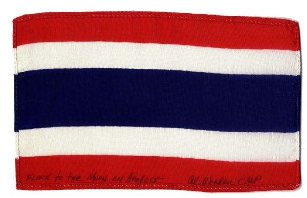 Apollo 15 Flown 6 x 4 Thailand Flag -- Signed & Inscribed Flown to the Moon on Apollo 15 by NASA Astronaut Al Worden -- Near Fine -- Also With COA by Worden