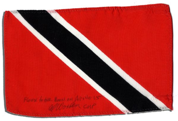 Apollo 15 Flown 6 x 4 Trinidad & Tobago Flag -- Signed & Inscribed Flown to the Moon on Apollo 15 by NASA Astronaut Al Worden -- Near Fine -- Also With COA by Worden