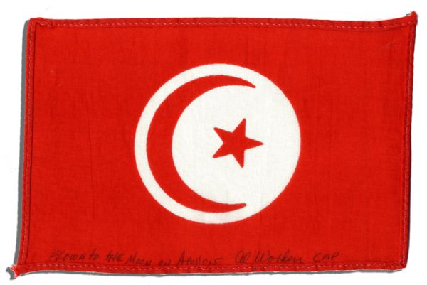 Apollo 15 Flown 6 x 4 Tunisia Flag -- Signed & Inscribed Flown to the Moon on Apollo 15 by NASA Astronaut Al Worden -- Near Fine -- Also With COA by Worden