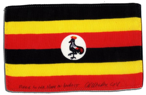 Apollo 15 Flown 6 x 4 Uganda Flag -- Signed & Inscribed Flown to the Moon on Apollo 15 by NASA Astronaut Al Worden -- Near Fine -- Also With COA by Worden