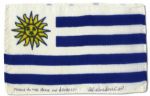 Apollo 15 Flown 6 x 4 Uruguay Flag -- Signed & Inscribed Flown to the Moon on Apollo 15 by NASA Astronaut Al Worden -- Near Fine -- Also With COA by Worden