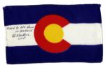 Apollo 15 Flown 6 x 4 Colorado State Flag -- Signed & Inscribed Flown to the Moon on Apollo 15 / Al Worden CMP by NASA Astronaut Al Worden -- Near Fine -- Also With COA by Worden