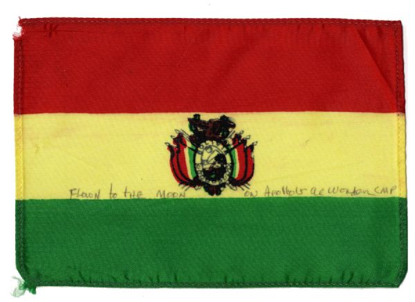 Apollo 15 Flown 6 x 4 Bolivia Flag -- Signed & Inscribed Flown to the Moon on Apollo 15 Al Worden CMP by NASA Astronaut Al Worden -- Near Fine -- Also With COA by Worden