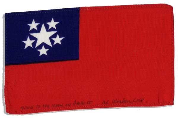 Apollo 15 Flown 6 x 4 Burma Flag -- Signed & Inscribed Flown to the Moon on Apollo 15 Al Worden CMP by NASA Astronaut Al Worden -- Near Fine -- Also With COA by Worden