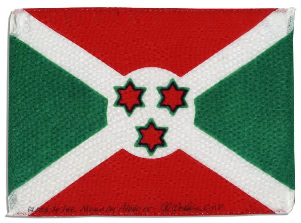 Apollo 15 Flown 6 x 4 Burundi Flag -- Signed & Inscribed Flown to the Moon on Apollo 15 Al Worden CMP by NASA Astronaut Al Worden -- Near Fine -- Also With COA by Worden
