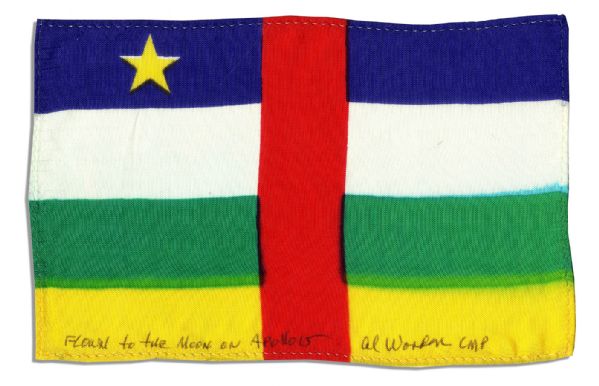 Apollo 15 Flown 6 x 4 Central African Republic Flag -- Signed & Inscribed Flown to the Moon on Apollo 15 Al Worden CMP by NASA Astronaut Al Worden -- Near Fine -- Also With COA by Worden