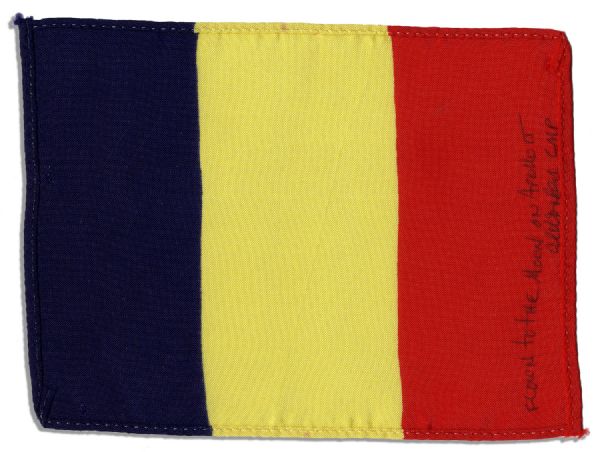 Apollo 15 Flown 6 x 4 Chad Flag -- Signed & Inscribed Flown to the Moon on Apollo 15 Al Worden CMP by NASA Astronaut Al Worden -- Near Fine -- Also With COA by Worden