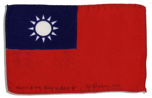 Apollo 15 Flown 6 x 4 Taiwan Flag -- Signed & Inscribed Flown to the Moon on Apollo 15 Al Worden CMP by NASA Astronaut Al Worden -- Near Fine -- Also With COA by Worden