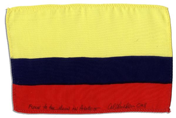 Apollo 15 Flown 6 x 4 Columbia Flag -- Signed & Inscribed Flown to the Moon on Apollo 15 Al Worden CMP by NASA Astronaut Al Worden -- Near Fine -- Also With COA by Worden