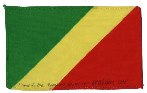 Apollo 15 Flown 6 x 4 Republic of The Congo Flag -- Signed & Inscribed Flown to the Moon on Apollo 15 Al Worden CMP by NASA Astronaut Al Worden -- Near Fine -- Also With COA by Worden