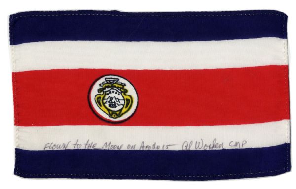 Apollo 15 Flown 6 x 4 Costa Rica Flag -- Signed & Inscribed Flown to the Moon on Apollo 15 Al Worden CMP by NASA Astronaut Al Worden -- Near Fine -- Also With COA by Worden