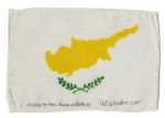 Apollo 15 Flown 6 x 4 Cyprus Flag -- Signed & Inscribed Flown to the Moon on Apollo 15 Al Worden CMP by NASA Astronaut Al Worden -- Near Fine -- Also With COA by Worden