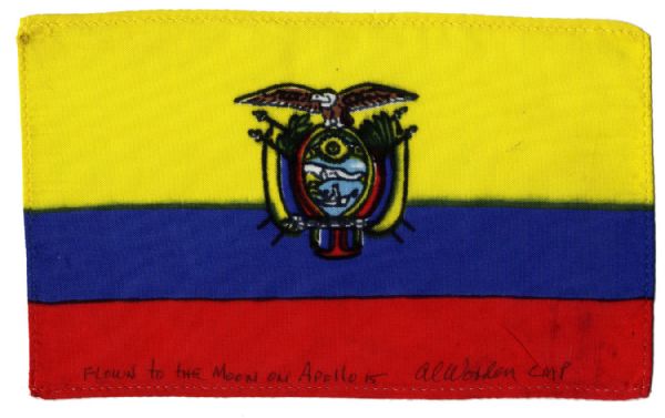 Apollo 15 Flown 6 x 4 Ecuador Flag -- Signed & Inscribed Flown to the Moon on Apollo 15 Al Worden CMP by NASA Astronaut Al Worden -- Near Fine -- Also With COA by Worden