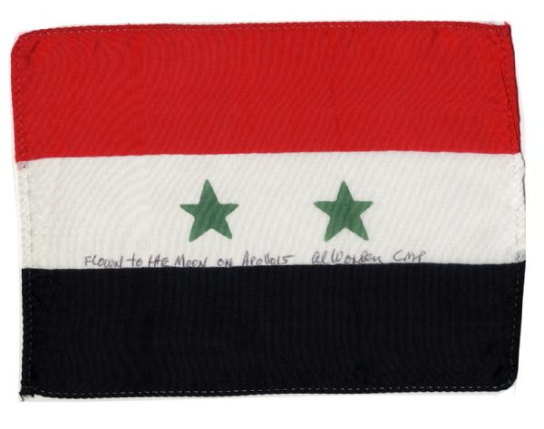 Apollo 15 Flown 6 x 4 Egyptian Flag -- Signed & Inscribed Flown to the Moon on Apollo 15 Al Worden CMP by NASA Astronaut Al Worden -- Near Fine -- Also With COA by Worden