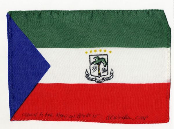 Apollo 15 Flown 6 x 4 Equatorial Guinea Flag -- Signed & Inscribed Flown to the Moon on Apollo 15 Al Worden CMP by NASA Astronaut Al Worden -- Near Fine -- Also With COA by Worden