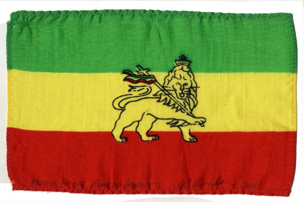 Apollo 15 Flown 6 x 4 Ethiopian Flag -- Signed & Inscribed Flown to the Moon on Apollo 15 Al Worden CMP by NASA Astronaut Al Worden -- Near Fine -- Also With COA by Worden