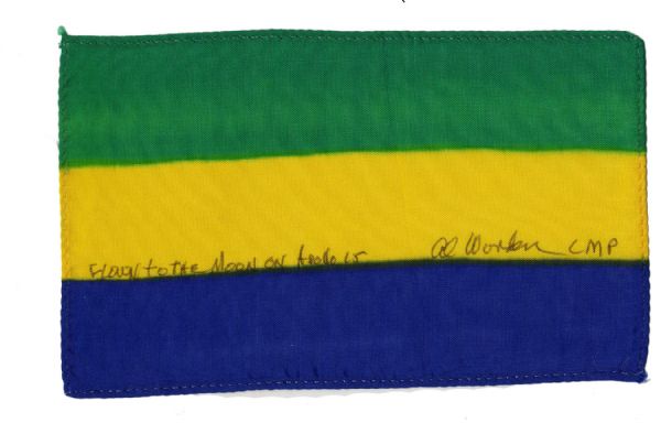 Apollo 15 Flown 6 x 4 Gabon Flag -- Signed & Inscribed Flown to the Moon on Apollo 15 Al Worden CMP by NASA Astronaut Al Worden -- Near Fine -- Also With COA by Worden