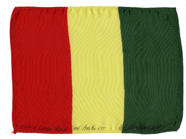 Apollo 15 Flown 6 x 4 Guinea Flag -- Signed & Inscribed Flown to the Moon on Apollo 15 Al Worden CMP by NASA Astronaut Al Worden -- Near Fine -- Also With COA by Worden