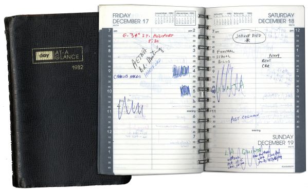 Arthur Ashe's 1982 Day Planner -- When Ashe Segued Into Sports Announcing After His 1980 Retirement