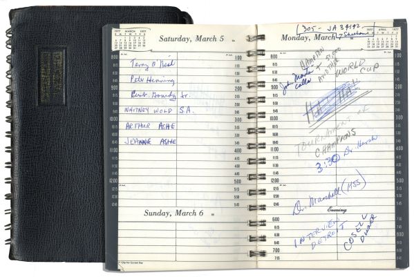 Tennis Legend Arthur Ashe's 1977 Day Planner -- He Starts the Year Off With Beat McNamara