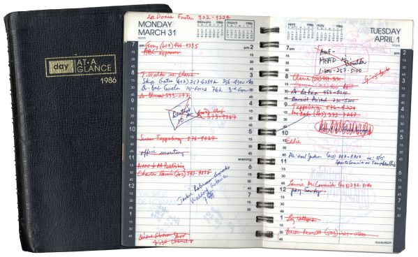 Arthur Ashe's 1986 Day Planner -- GREATEST BASEBALL GAME EVER METS 7 ASTROS 6