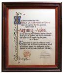 Arthur Ashe 10th Anniversary World Championship of Tennis Award -- Nicely Framed 