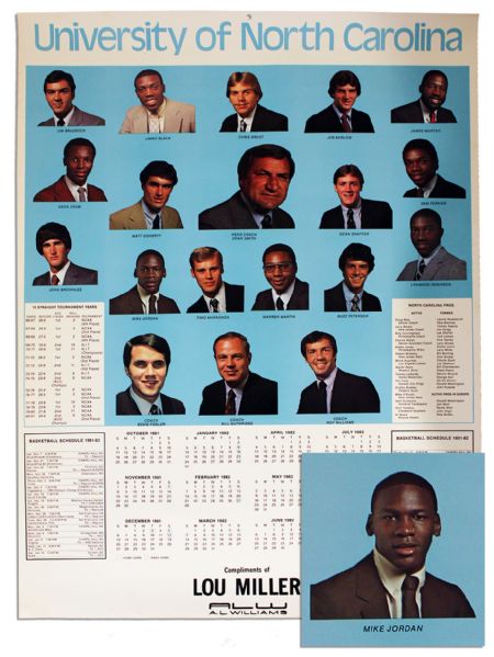 Michael Jordan 1981-82 Season Schedule Poster for the UNC Tar Heels -- Pristine Condition