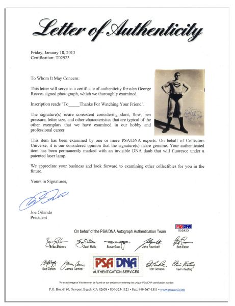 George Reeves Signed Photo as Superman -- The First On-Screen Portrayal of the DC Hero -- With PSA/DNA COA