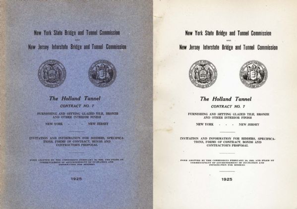 1925 Manual Regarding Construction of the Holland Tunnel -- Quarto Runs 162pp. -- With Worksheet Pages -- Very Good