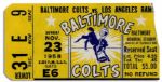 Baltimore Colts vs. Los Angeles Rams 1958 Ticket Stub -- 1.75 x 3 -- Very Good 