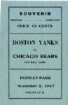 Boston Yanks vs. Chicago Bears Program -- Early Incarnation of Baltimore Colts -- 2 November 1947, Fenway Park -- Near Mint