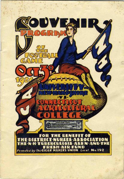 Program for University of New Hampshire vs. Connecticut Agriculture College -- 30 October 1926 -- Near Mint