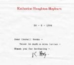 Katharine Hepburn TLS -- IX - 6 - 1996...such a nice letter...Thank you for bothering... -- Signed in Ink K. Hep- -- With Cover