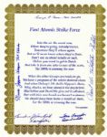 WWII Enola Gay Printed Poem Signed by Five Crew Members Including Tibbets, Jeppson, Caron & Ferebee -- Bold Signatures -- Fine Condition